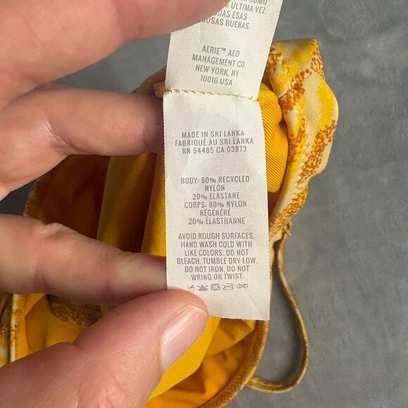 Aerie Twist front Cut Out Zeba Print Swimsuit Women's L Yellow Orange Full Cover - Picture 7 of 7